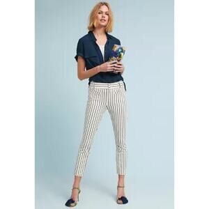 Anthropologie‎ Essential Slim Cropped Pants in Blue Stripe Size 14